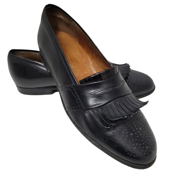Salvatore Ferragamo Men's Black Leather Wingtip Loafers Size 9D